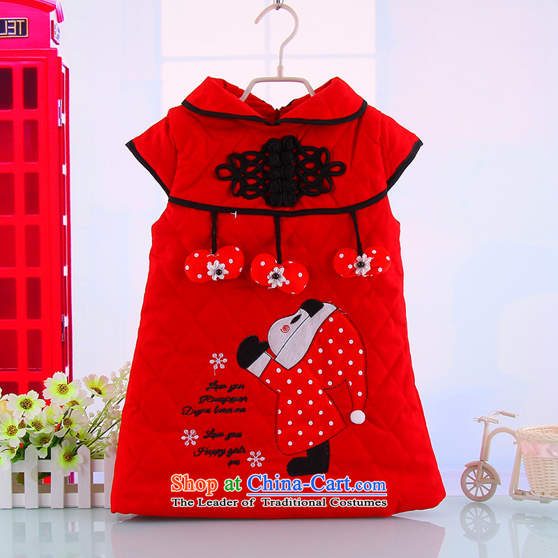 The girl child Christmas of Little Red Riding Hood warm winter qipao outdoor activities to celebrate the new year large red qipao 5400 Red 110