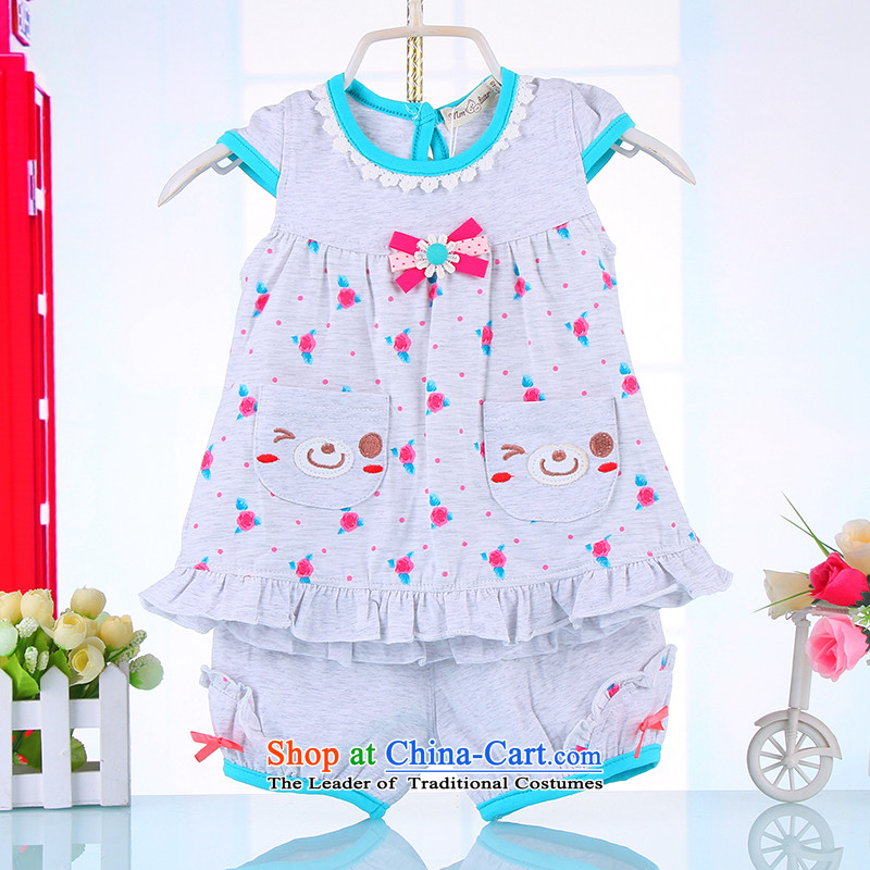Infant Garment pure cotton female babies 0-1-2 Kit-year-old girl for summer 2015 new infant children's wear Princess 4,442 gray?100cm
