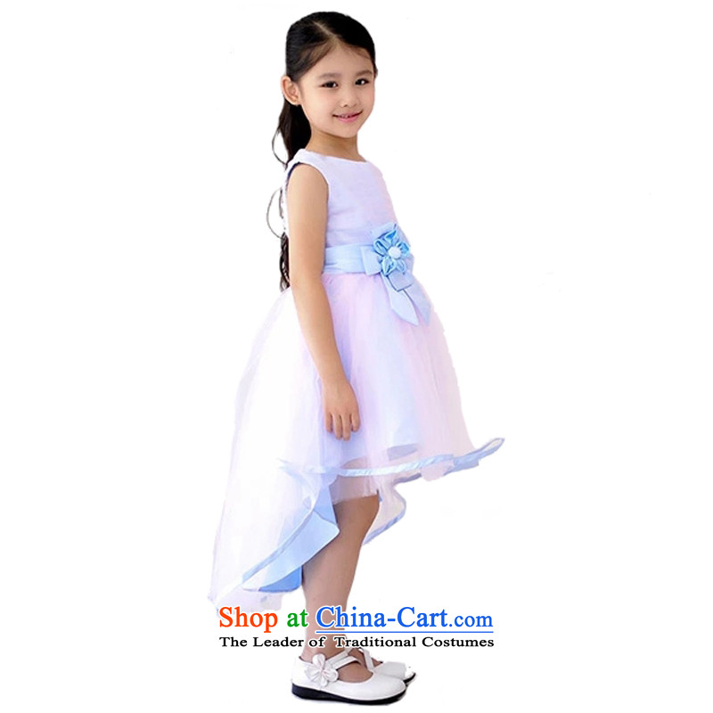 Adjustable leather case package children princess skirt girls dress skirt wedding dress long drag Flower Girls 150cm, blue leather and service package has been pressed shopping on the Internet