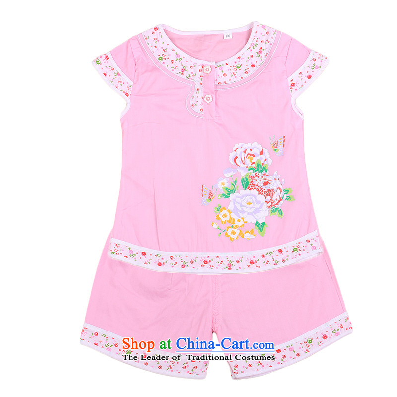 The new Child Tang dynasty female babies summer age sleeveless + shorts pure cotton dress small children's wear birthday 4810 pink 120