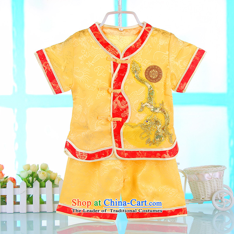 The Tang dynasty children summer short-sleeved baby birthday dress pants Kit Chinese dance folk art martial arts garment 4679 imported from yellow 100