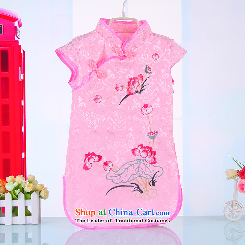 2015 girls children's apparel cheongsam dress qipao Girl Children Summer Tang dynasty summer baby cotton linen 4520 pink?140
