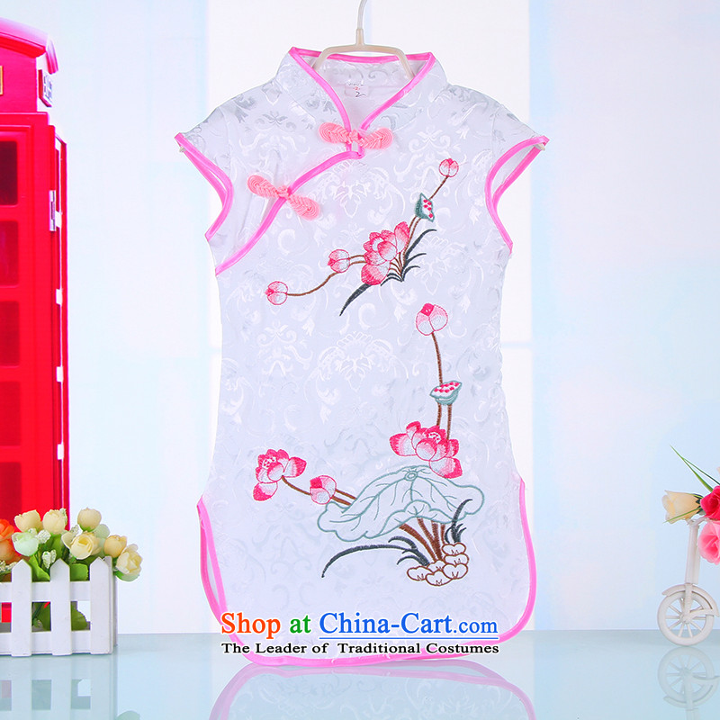 2015 girls children's apparel cheongsam dress qipao Girl Children Summer Tang dynasty summer baby cotton linen 4520 140 small and a lot of Pink (xiaotuduoduo) , , , shopping on the Internet