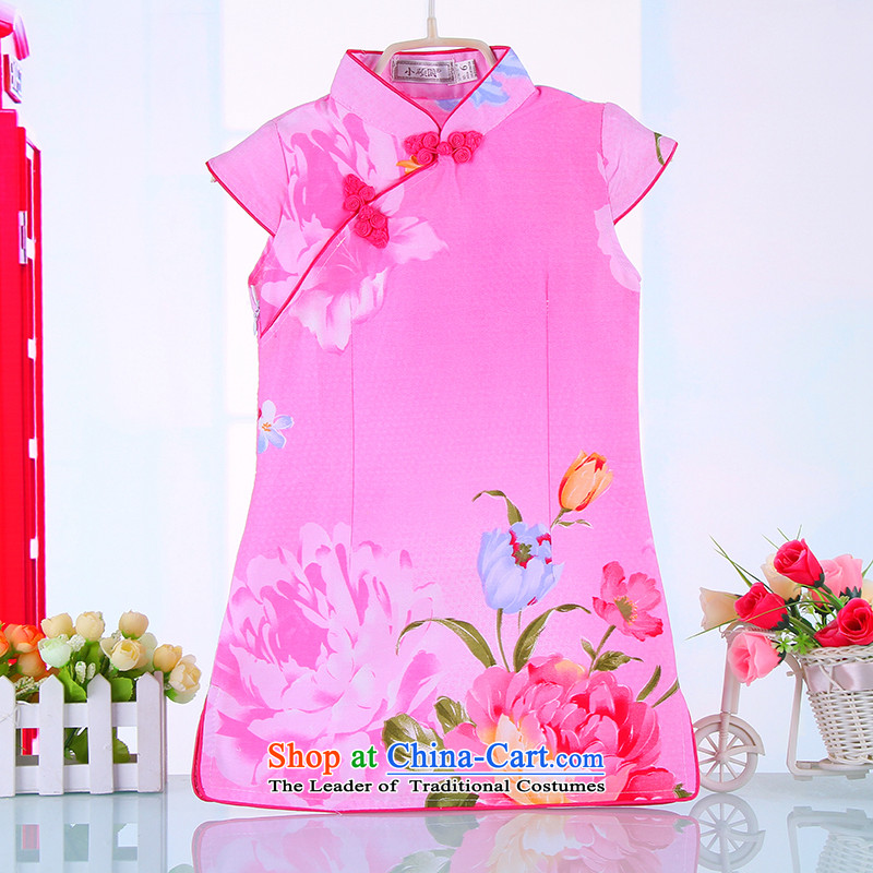 The Girl Child by 2015 the new summer qipao cheongsam dress children pure cotton guzheng pieces will spend skirts  4004 pink 140