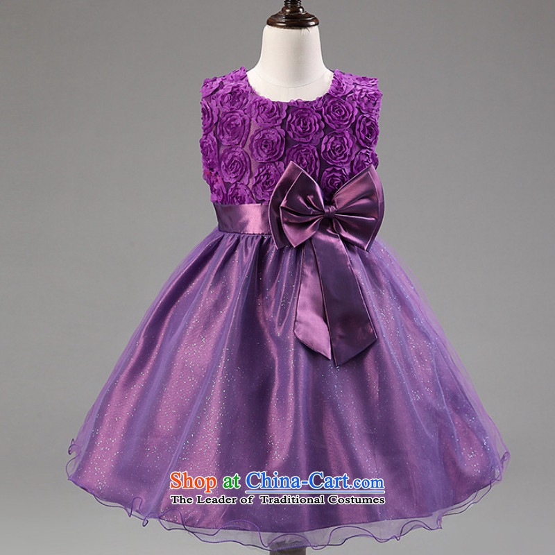 Children Summer New Flower Girls bridesmaid dress dances to girls flowers lace will bow tie dresses purple 160 Connie figure, little terry) , , , shopping on the Internet