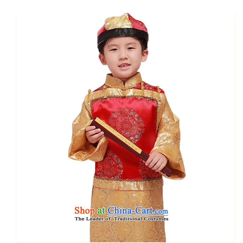 Adjustable leather case package children costume Bailey little master services of services and service in the Qing dynasty fashion photography costumes will ancient yellow leather-package has been pressed 150cm, shopping on the Internet