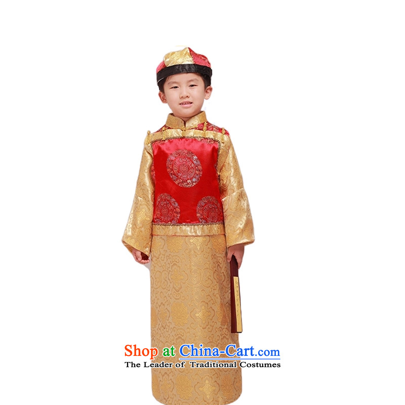 Adjustable leather case package children costume Bailey little master services of services and service in the Qing dynasty fashion photography costumes will ancient yellow leather-package has been pressed 150cm, shopping on the Internet