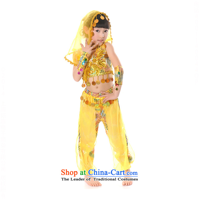 Indian dance performances of children wearing uniforms for children's folk dance performances to girls belly dancing?TZ5108-0106 Services?Yellow?150cm
