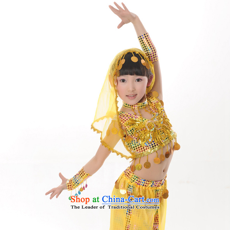 Indian dance performances of children wearing uniforms for children's folk dance performances to girls belly dancing TZ5108-0106 yellow 150CM,POSCN,,, Services Online Shopping