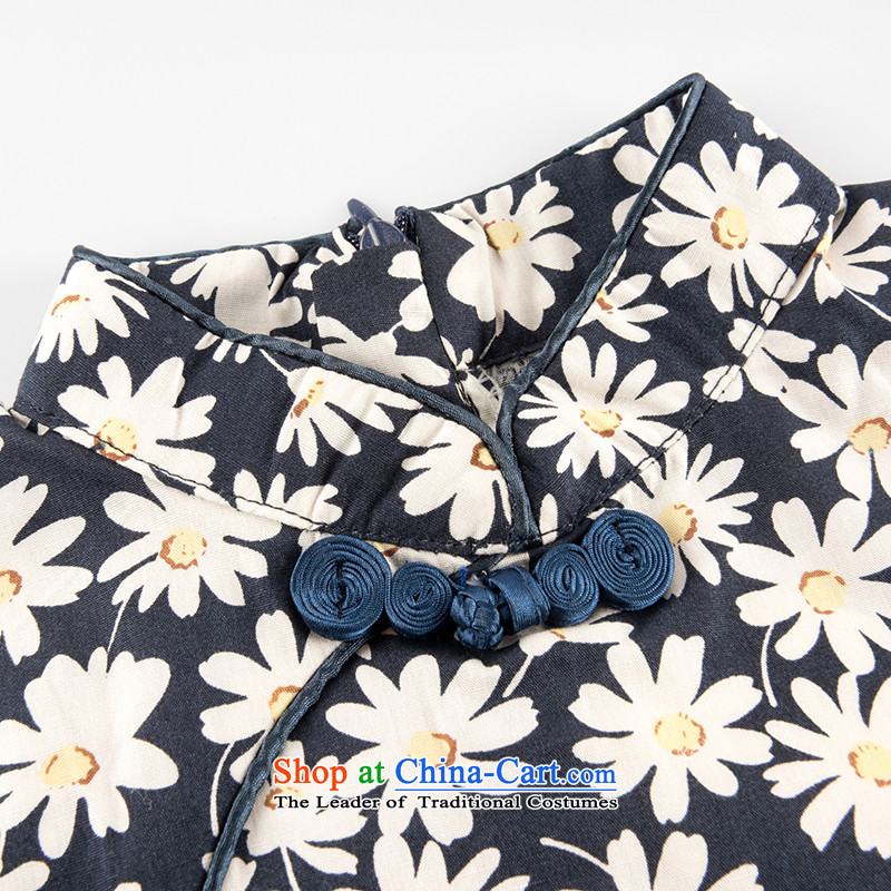 Mr Tang dynasty qipao children, girls short-sleeved dresses and pure cotton small daisies China wind baby blue skirt 120 girls Lok Wei (tonglehui) , , , shopping on the Internet