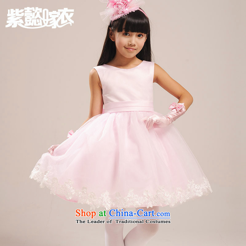 The first spring and summer wedding gown headquarters of children and of children's wear dresses female lace big bow tie bon bon skirt princess skirt Flower Girls will dress TZ0009 pink (single 150cm(14 skirt) code 150-160cm), purple headquarters wedding