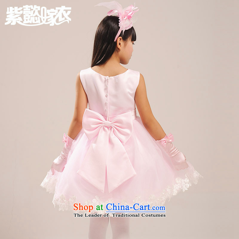 The first spring and summer wedding gown headquarters of children and of children's wear dresses female lace big bow tie bon bon skirt princess skirt Flower Girls will dress TZ0009 pink (single 150cm(14 skirt) code 150-160cm), purple headquarters wedding