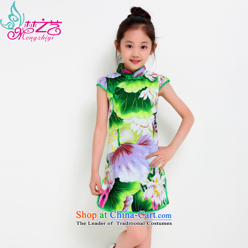 The dream of children's wear under the new 2015 arts girls cheongsam dress summer short-sleeved qipao Summer Children female new Tang Dynasty Lotus story I should be grateful if you would have the green story MZY-0303 hangtags 110-120cm suitable for heigh