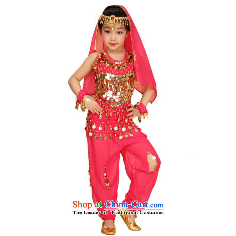 Adjustable leather case package children belly dancing Kit Indian dance performances by the red uniform clothing?XL 152-168cm standing around recommendations