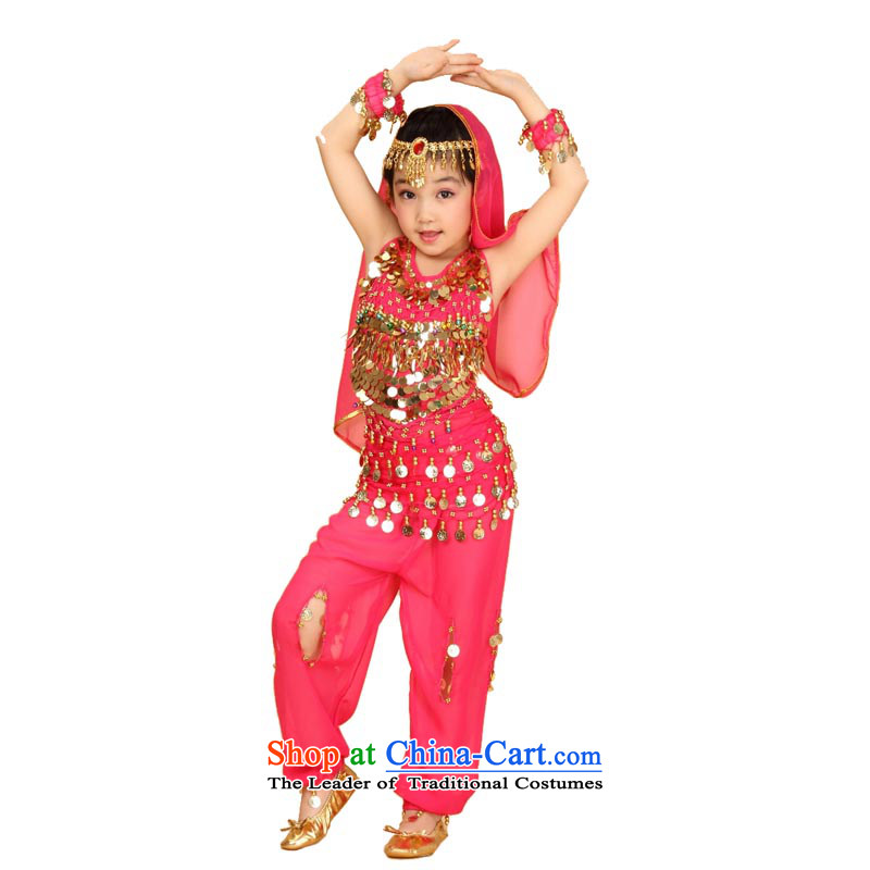 Adjustable leather case package children belly dancing Kit Indian dance performances by the red uniform clothing XL recommended height adjust around 152-168cm leather case package has been pressed shopping on the Internet