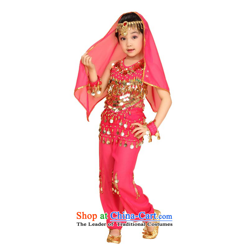 Adjustable leather case package children belly dancing Kit Indian dance performances by the red uniform clothing XL recommended height adjust around 152-168cm leather case package has been pressed shopping on the Internet