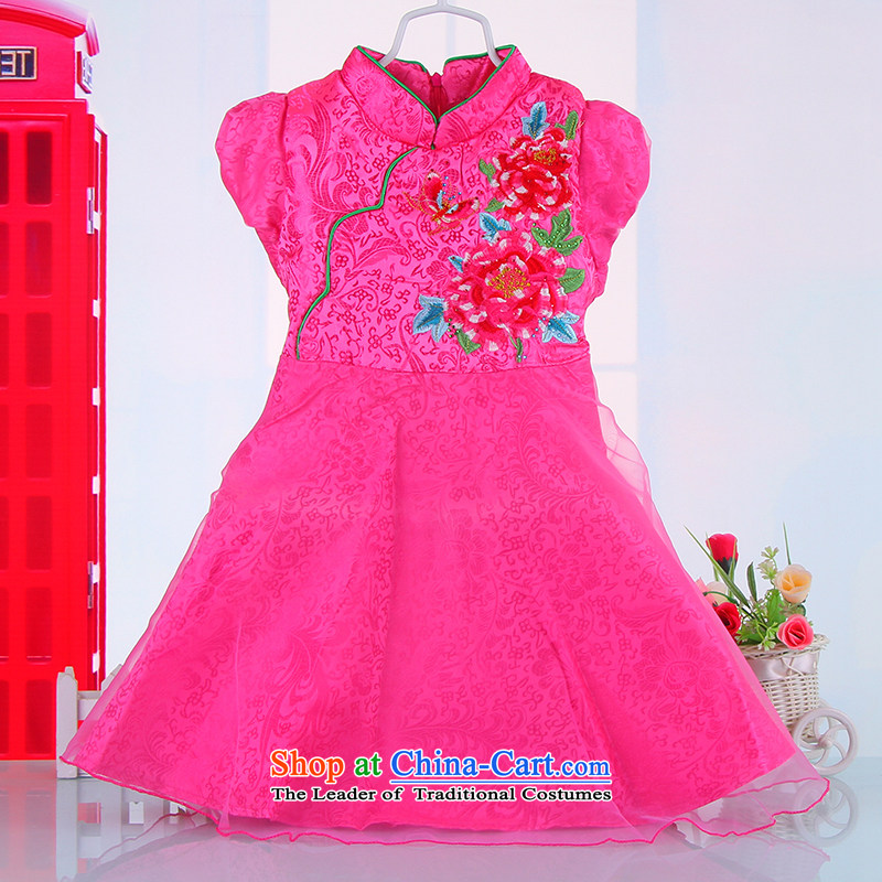 2015 Summer girls cheongsam dress princess CUHK child Tang dynasty China wind short-sleeved dresses children's apparel pink 110