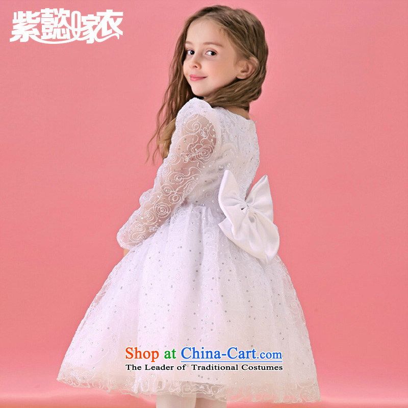 The first spring and summer wedding gown headquarters children will come on girls wearing chip lace cotton fabric snow white long-sleeved gown bon bon skirt TZ0206 White (single piece skirt) 14 yards (recommendation 150-160cm), standing purple headquarter