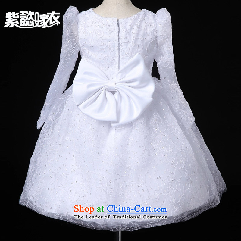 The first spring and summer wedding gown headquarters children will come on girls wearing chip lace cotton fabric snow white long-sleeved gown bon bon skirt TZ0206 White (single piece skirt) 14 yards (recommendation 150-160cm), standing purple headquarter