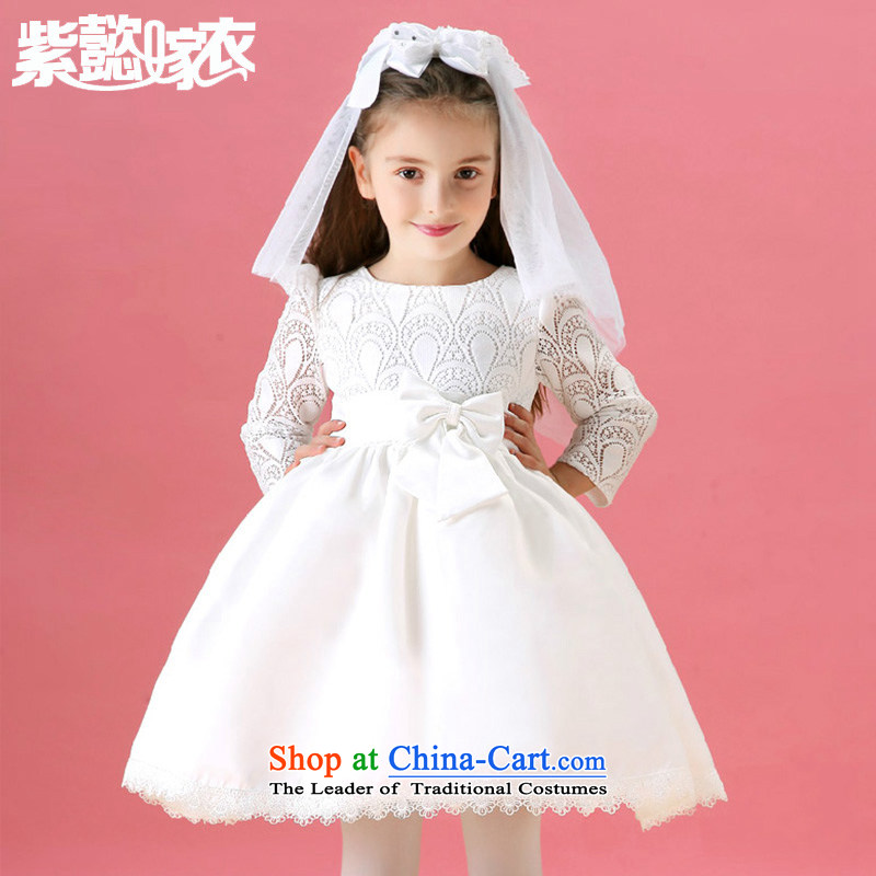 The first spring and summer wedding gown headquarters dresses girls snow white long-sleeved clothes spend skirt lace dress children will TZ0209 rice white _Single Princess skirt_ 10 yards _recommendation 130-140cm_ Height