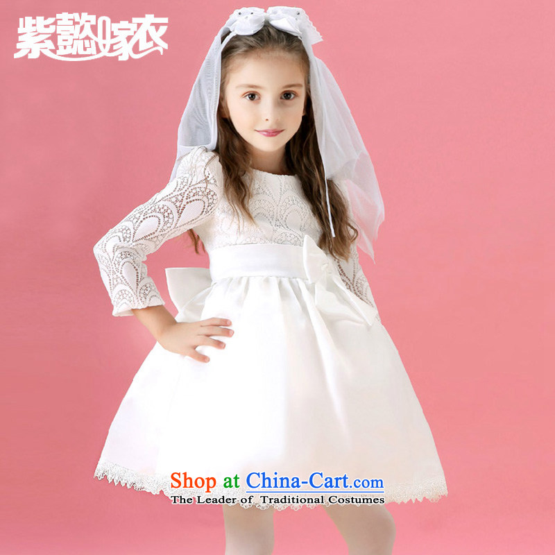 The first spring and summer wedding gown headquarters dresses girls snow white long-sleeved clothes spend skirt lace dress children will TZ0209 rice white (Single Princess skirt) 10 yards (recommendation 130-140cm), standing purple headquarters wedding dr