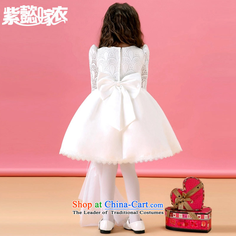 The first spring and summer wedding gown headquarters dresses girls snow white long-sleeved clothes spend skirt lace dress children will TZ0209 rice white (Single Princess skirt) 10 yards (recommendation 130-140cm), standing purple headquarters wedding dr