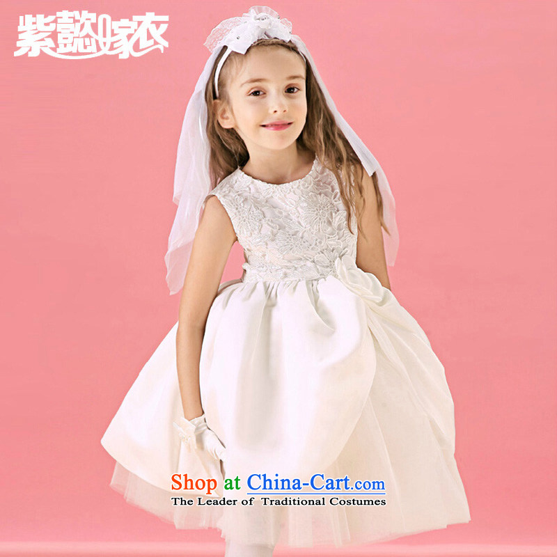 Purple wedding gown headquarters of children and of children's wear dress female spring and summer upscale lace sleeveless gauze cuhk child Snow White Dress Flower Girls will dress TZ0216 White _single_ 14 yards _recommendation 150-160cm_ Height