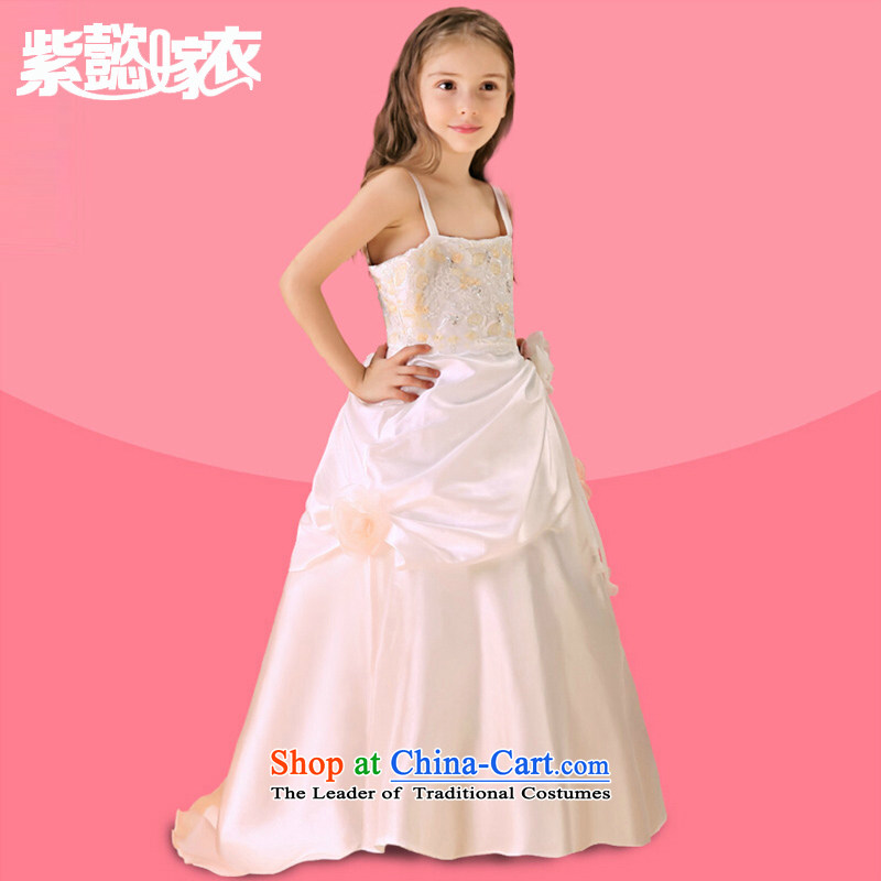 Purple wedding gown headquarters of the girl child and of children's wear skirts New Princess long tail lei silk covered shoulders cuhk child Flower Girls to dress will drag TZ0221 beige _single_ 14 yards _recommendation 150-160cm_ Height