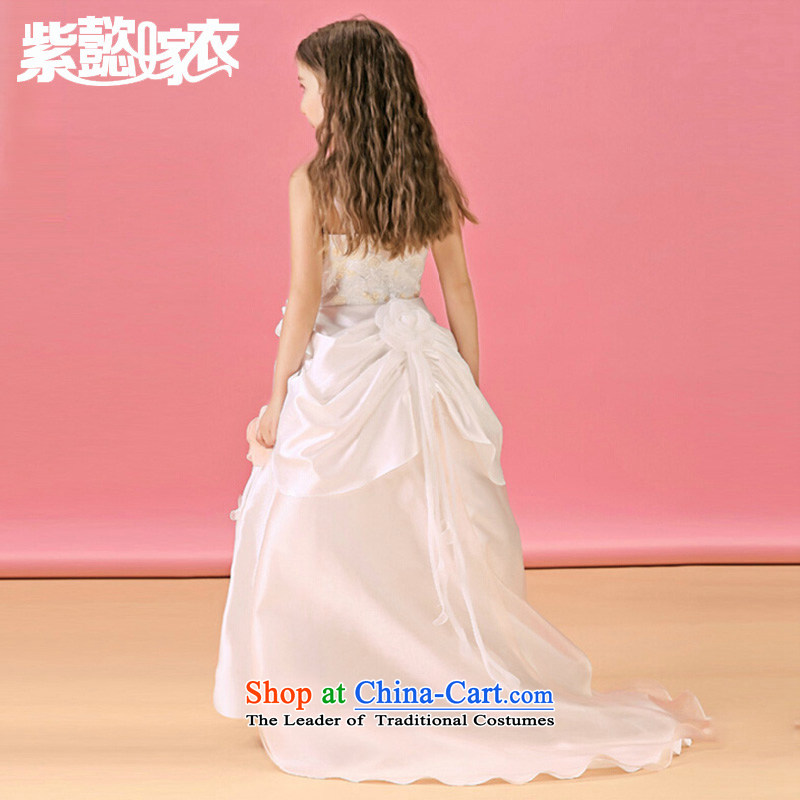 Purple wedding gown headquarters of the girl child and of children's wear skirts New Princess long tail lei silk covered shoulders cuhk child Flower Girls to dress will drag TZ0221 beige (single) 14 yards (recommendation 150-160cm), standing purple headqu