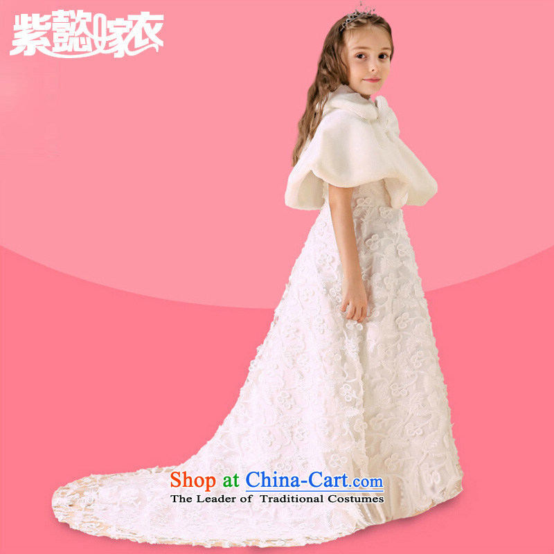 Purple wedding gown headquarters children tail will girls new children's wear long drag to CUHK luxury lace bare shoulders, snow white wedding dress skirt is white with gross shawl TZ0220?8 _recommendation 120-130cm_ Height