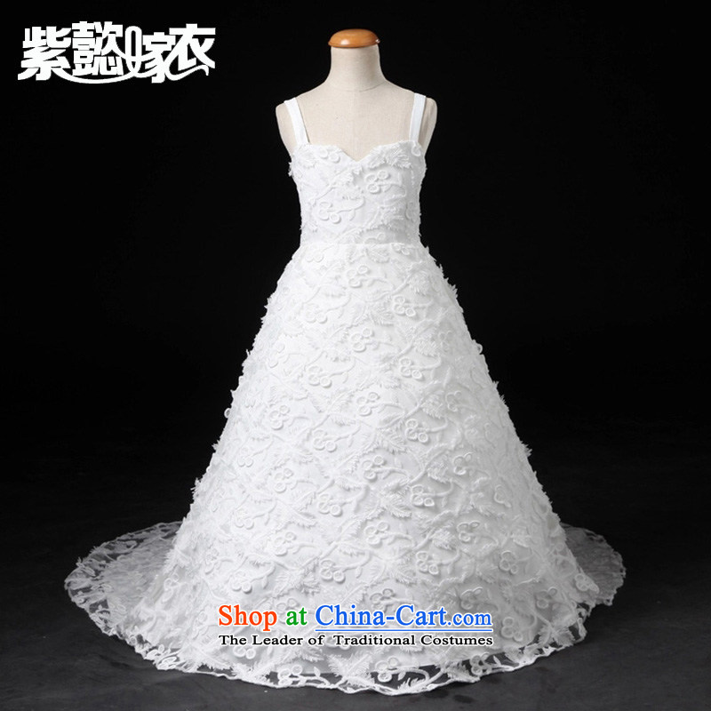 Purple wedding gown headquarters children tail will girls new children's wear long drag to CUHK luxury lace bare shoulders, snow white wedding dress skirt is white with gross shawl TZ0220 8 (recommended height 120-130cm), purple headquarters wedding dress