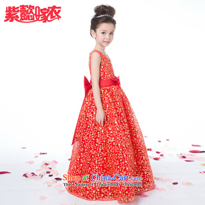 Purple wedding gown headquarters children dress girls spring and summer long red lace sleeveless bow tie cuhk child birth flower of children's wear skirts princess will TZ0205 red 14 yards (recommendation 150-160cm), standing purple headquarters wedding d