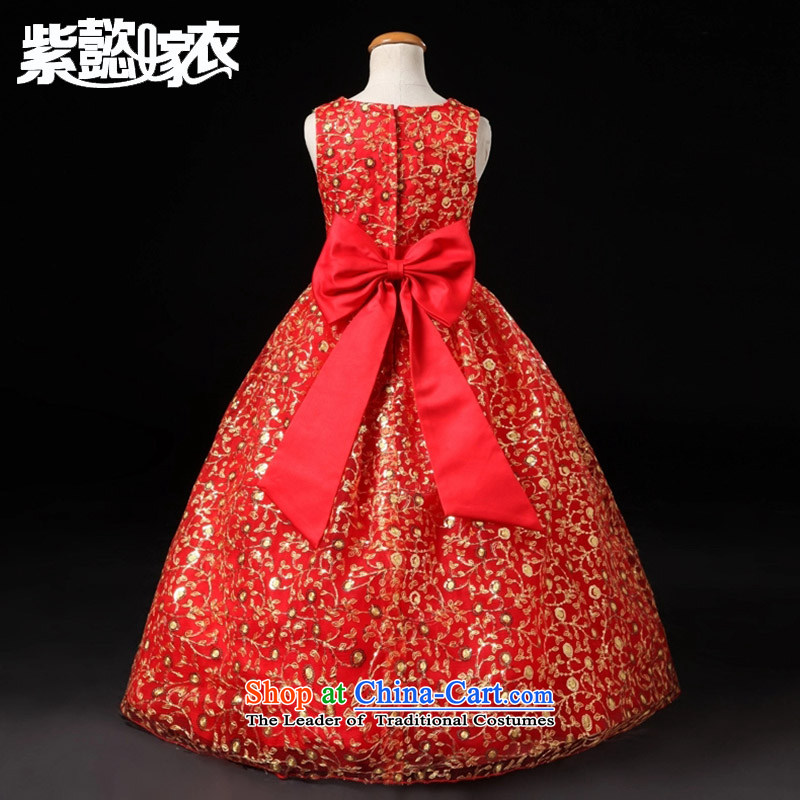 Purple wedding gown headquarters children dress girls spring and summer long red lace sleeveless bow tie cuhk child birth flower of children's wear skirts princess will TZ0205 red 14 yards (recommendation 150-160cm), standing purple headquarters wedding d