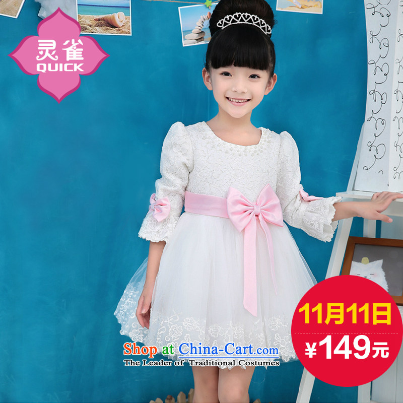Spirit?Fall_Winter Collections 2015 birds girls dresses in the spring and autumn long-sleeved children princess bon bon White gauze dressing gown Performs Korea 063 white?15?dress skirt with white?150 for red paras. 135-145 children
