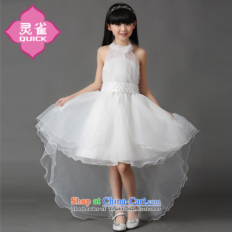The spirit of the girl child and of children's wear birds autumn and winter Princess boxed long-sleeved shirts for summer children will dress piano tail white wedding dress owara long skirt tail?160 is suitable for a child appears at paragraphs 145-155