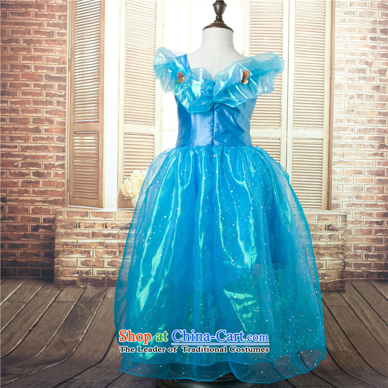 2015 Summer Cinderella dress skirt upscale princess skirt sin Opertti Princess skirt girls dresses Christmas costumes and dress skirt dance skirt blue dress + gloves wigs Four piece set in accordance with the (100 150, yibaigou shopping on the Internet ha