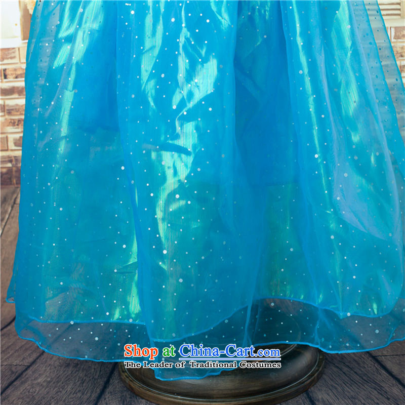 2015 Summer Cinderella dress skirt upscale princess skirt sin Opertti Princess skirt girls dresses Christmas costumes and dress skirt dance skirt blue dress + gloves wigs Four piece set in accordance with the (100 150, yibaigou shopping on the Internet ha