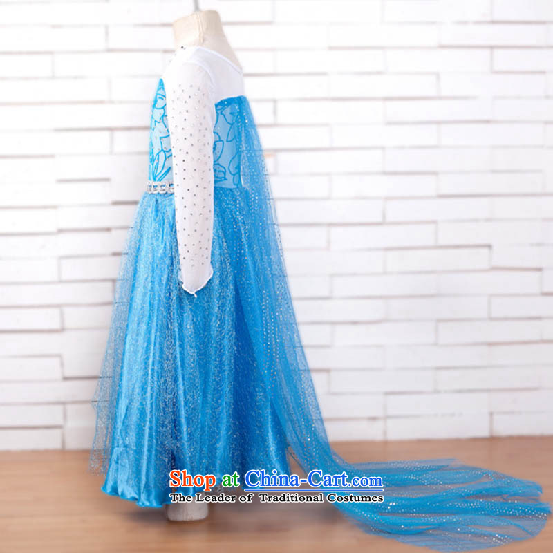 Spring 2015 new ice and snow Qi Yuan Aicha Princess Deluxe drag to dress long skirt ANNA Princess dresses Queen Christmas shows dress long skirt blue dress + gloves wigs Four piece set 150,future angel,,, shopping on the Internet