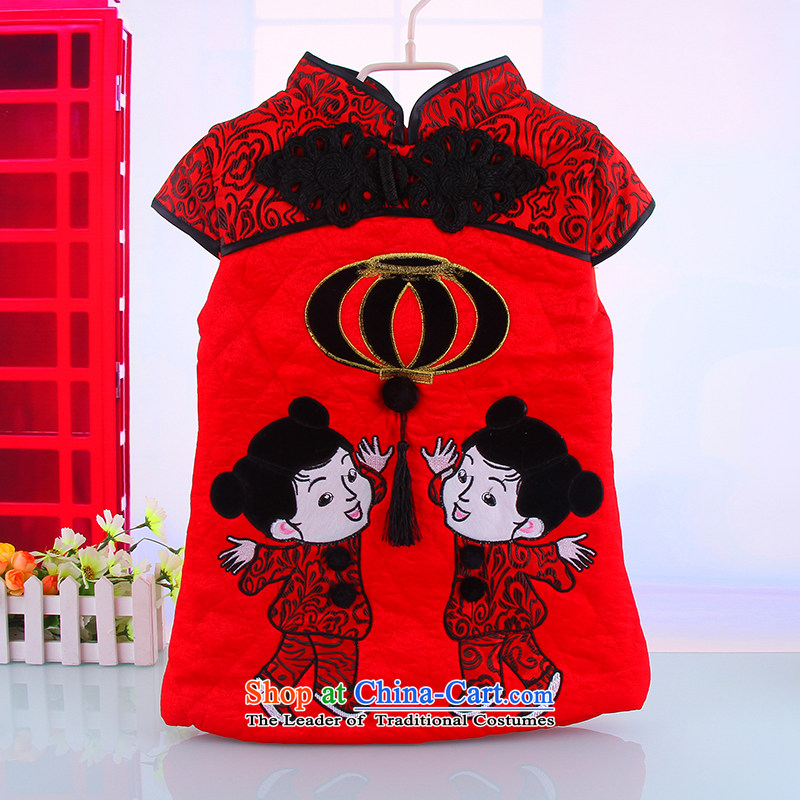 Winter new women's baby Tang dynasty qipao winter lanterns out Leisure warm clothes qipao Red 110