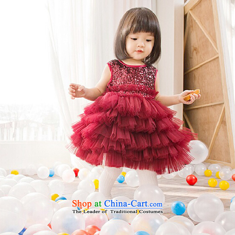 Custom branded children's wear Korean hanakimi girls dress on chip cake skirt birthdays bon bon photo session piano k15095 wine red 7-12 day delivery of 160cm