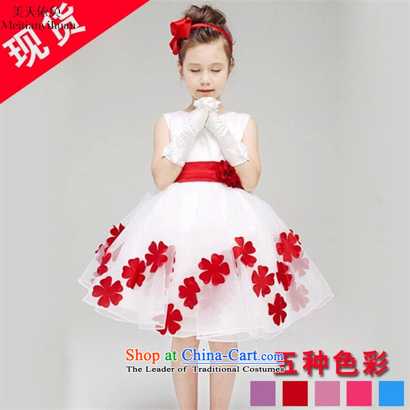 The Korean version of children's wear girls wedding flower girls dress petal princess dresses child skirt red 140cm