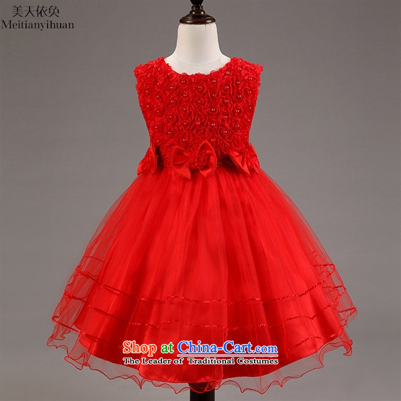 Europe and the summer temperament girls flower girl wedding dresses flowers of children's wear skirts red 150cm, Princess Days In Hwan (United States) has been pressed meitianyihuan shopping on the Internet