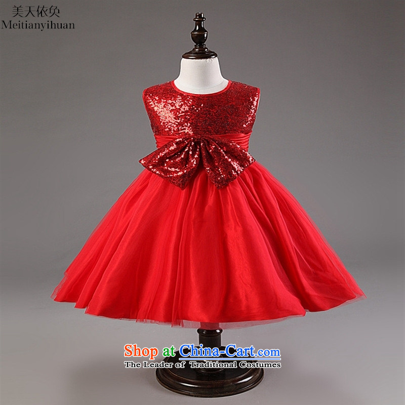 Children's Wear Korean version of large bow tie dresses quality girls skirt on small wedding dresses, red in the skirt explosions 130cm, us day in accordance with the property (meitianyihuan) , , , shopping on the Internet