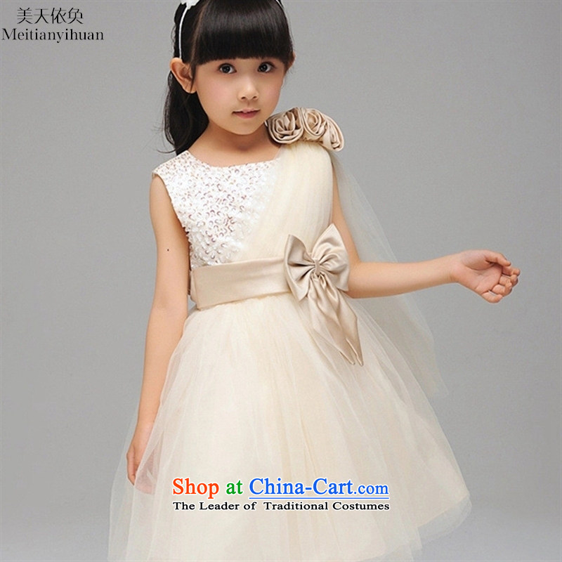 Temperament Single Beveled Shoulder girls dresses Korean staple Pearl Flower Girls dress princess' skirts 120cm, us day in accordance with the white Hwan (meitianyihuan) , , , shopping on the Internet