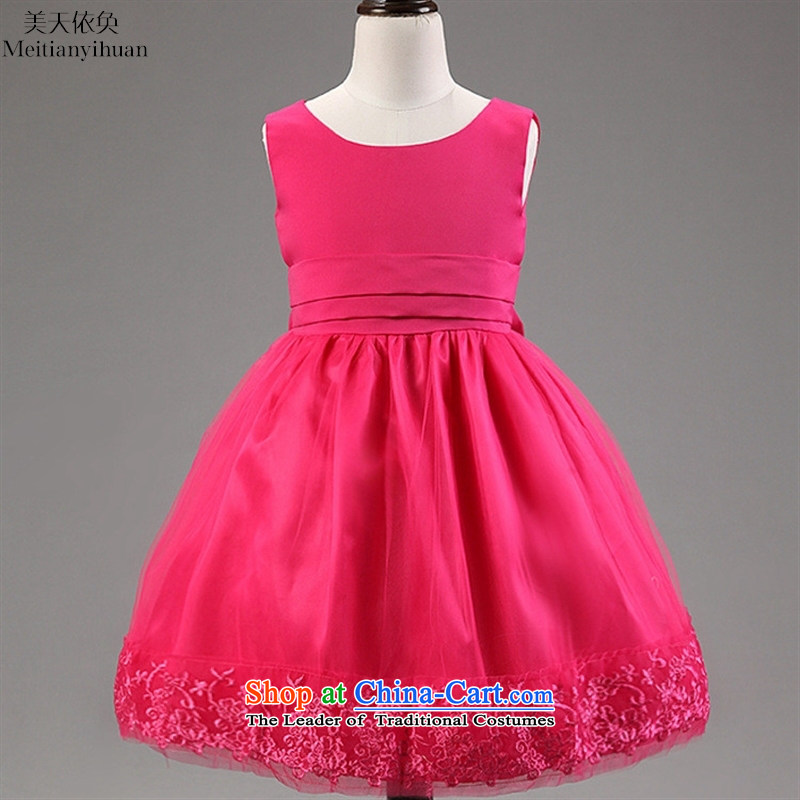 Korean girls skirt large bow tie dresses lace princess skirt girls in red 130cm, children's wear us day in accordance with the property (meitianyihuan) , , , shopping on the Internet