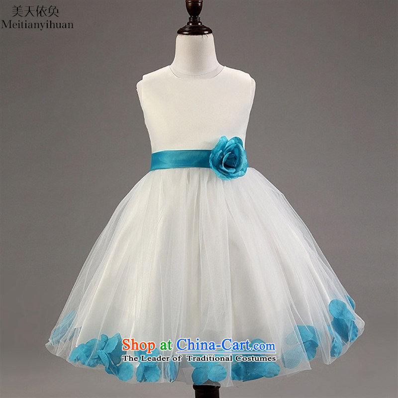 The girl child princess dresses Korean flower petals edge flower girls' skirts blue 130cm, dress us day in accordance with the property (meitianyihuan) , , , shopping on the Internet