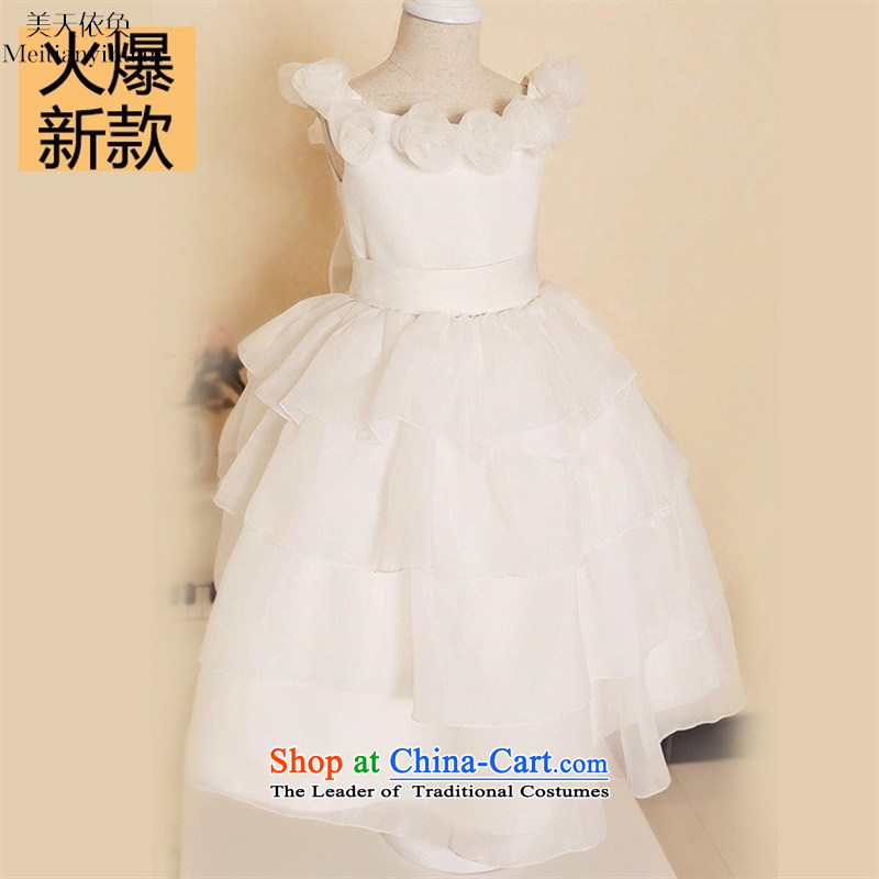 2015 new girls dress skirt ebay quality flowers princess dresses white 130cm