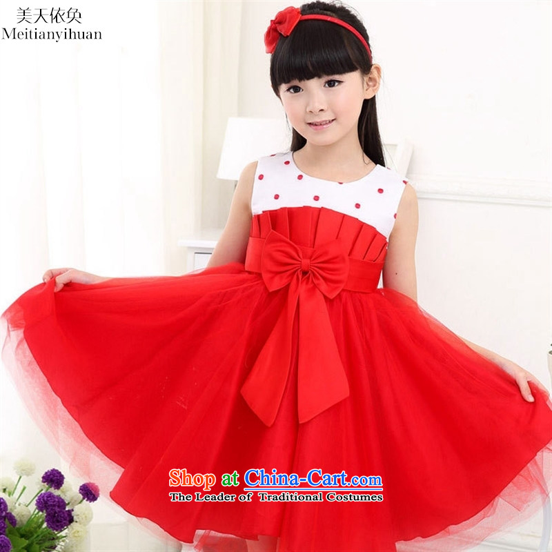 In the autumn of 2015, replacing the new Korean version of large bow tie dresses girls princess skirt dresses red 130cm