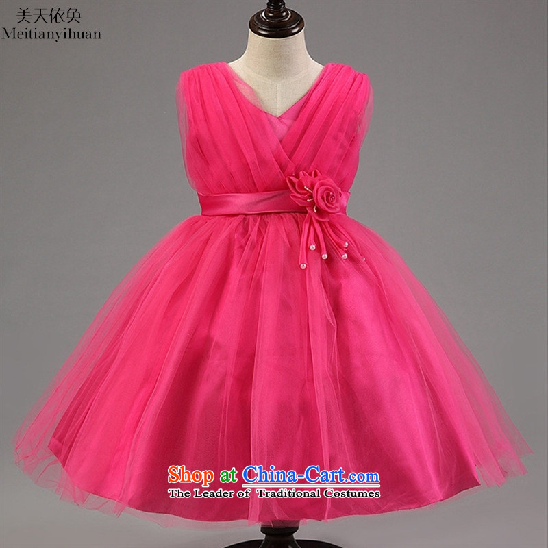 Children's dress Flower Girls dress gauze V-Neck dress roses + Pearl Pink dresses 130cm, decorated lap mei-day in accordance with the property (meitianyihuan) , , , shopping on the Internet