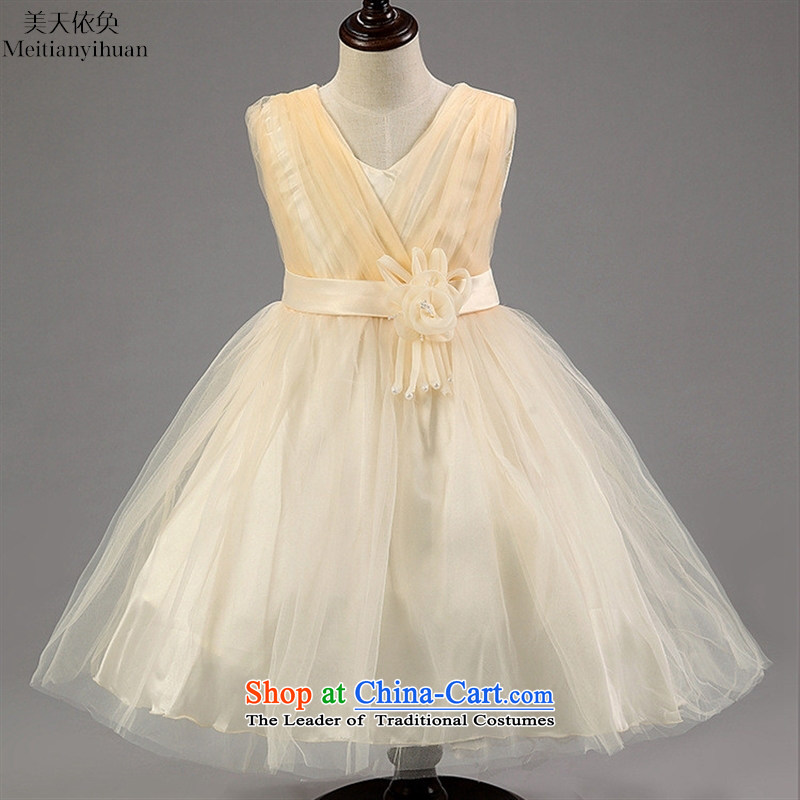 Children's dress Flower Girls dress gauze V-Neck dress roses + Pearl Pink dresses 130cm, decorated lap mei-day in accordance with the property (meitianyihuan) , , , shopping on the Internet